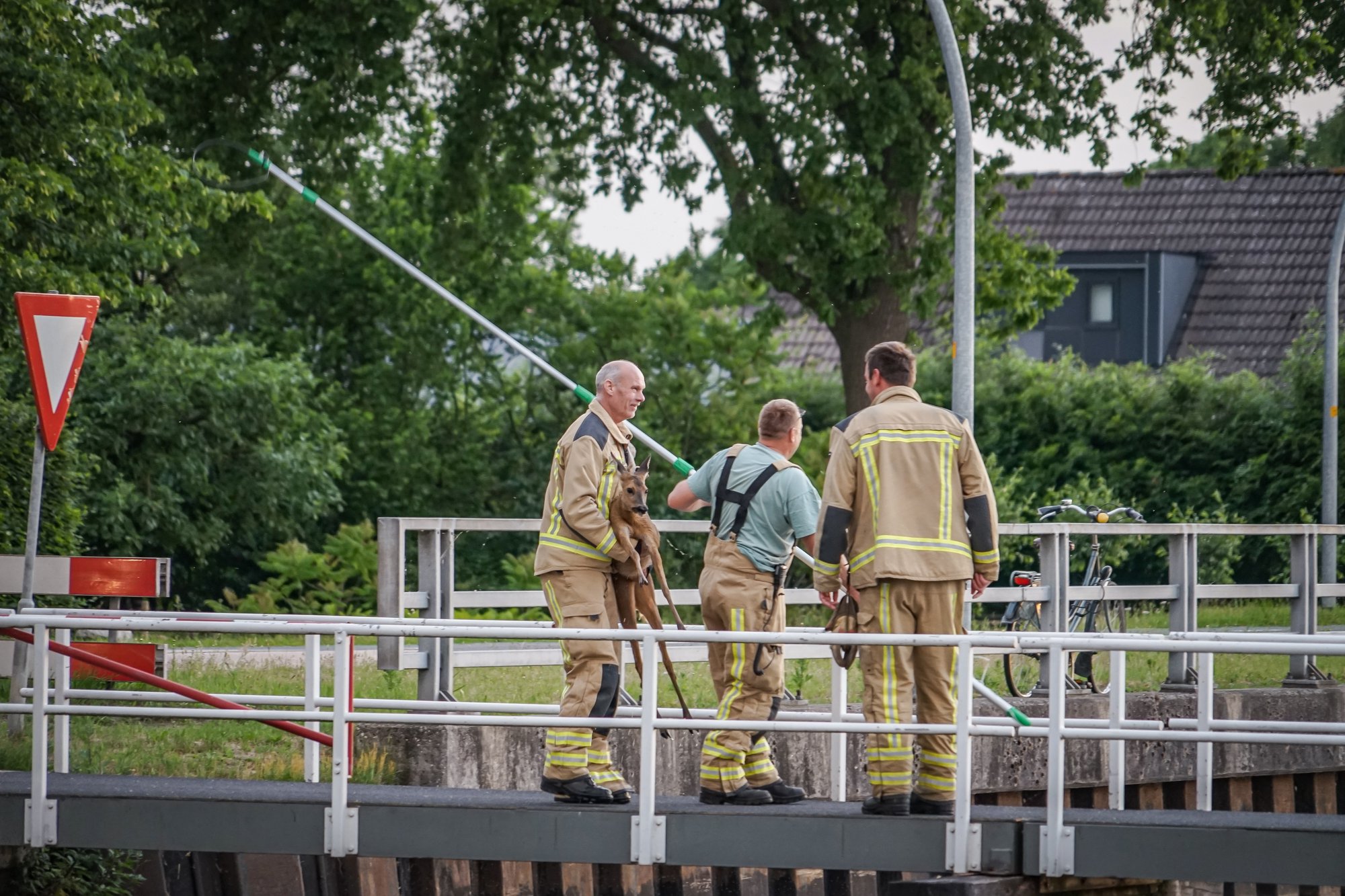 Brandweer redt ree uit Drentse Hoofdvaart bij Hoogersmilde